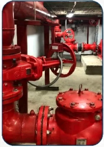 Installed fire pump room equipment and pipework