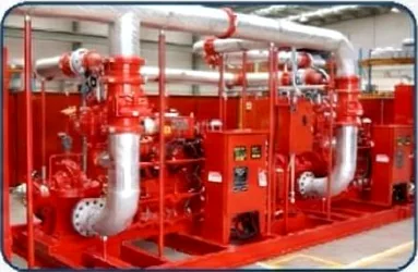 Fire pump skid and connected pipework