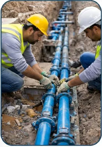 Crew installing utility pipework