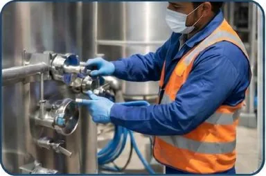 Technician working on process valves