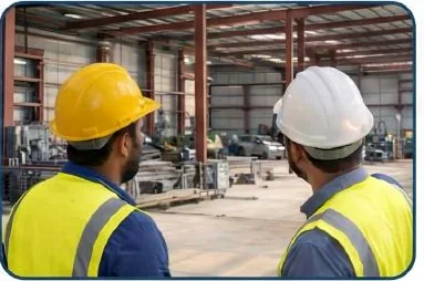 Site personnel observing steel fabrication activity
