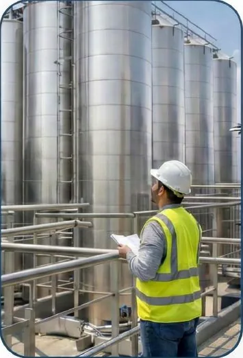 Field inspection beside process tanks and piping