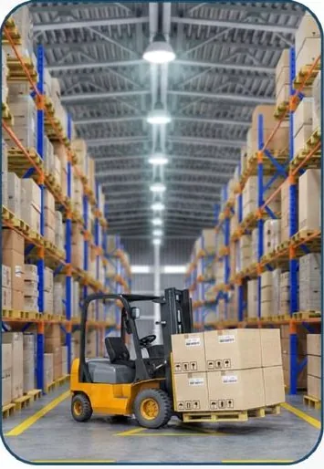 Forklift operating in an industrial warehouse