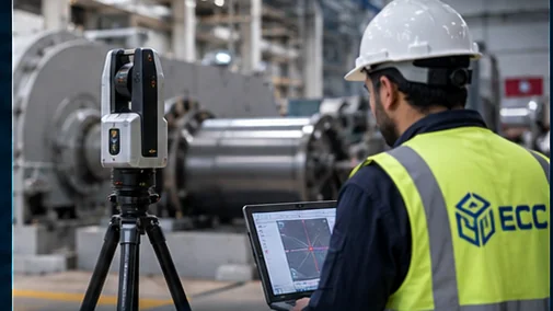 Laser Tracker and laptop used for dimensional measurement beside rotating machinery